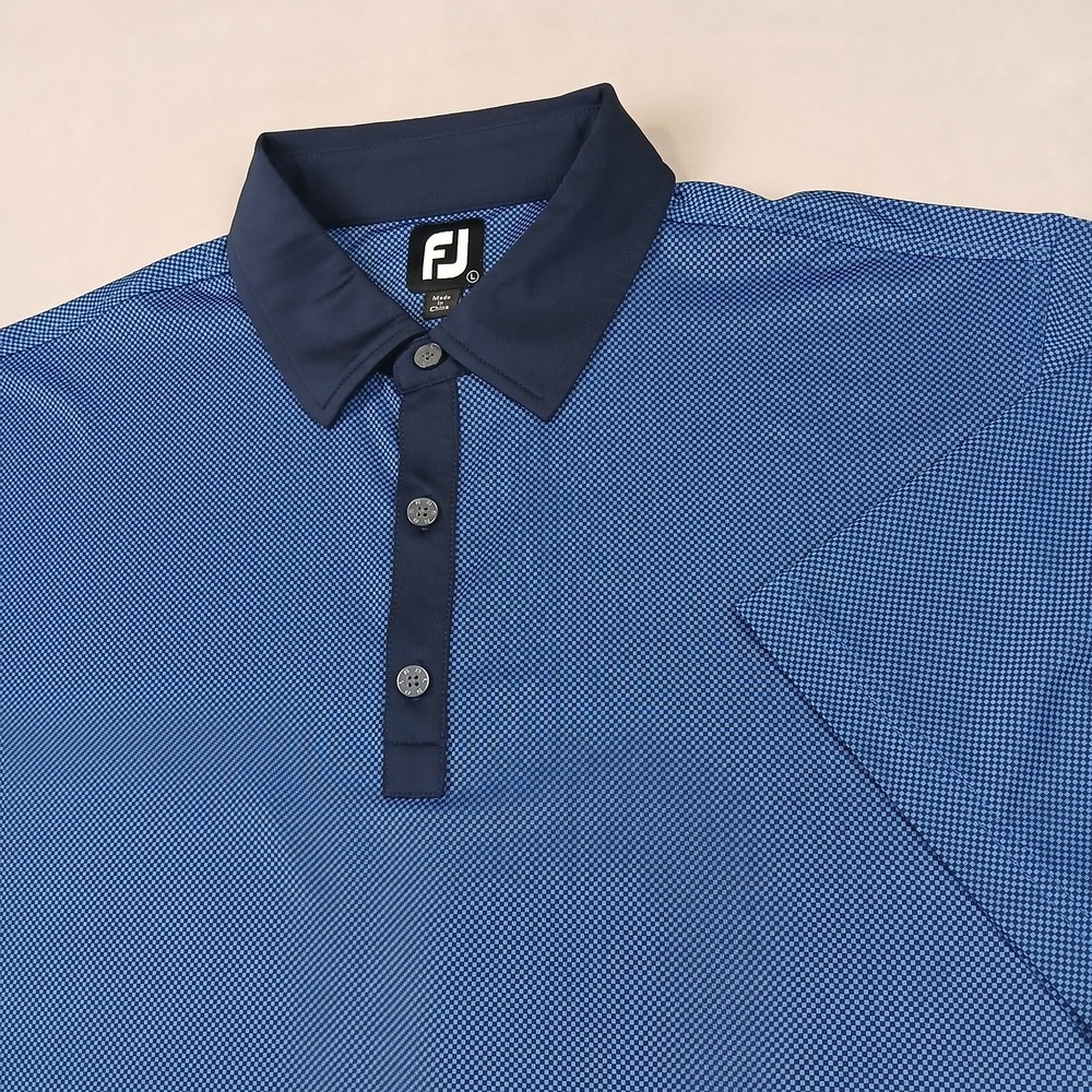 Footjoy Large Mens Shirt Polo Golf Stretch Performance Geometric Blue Has Defect